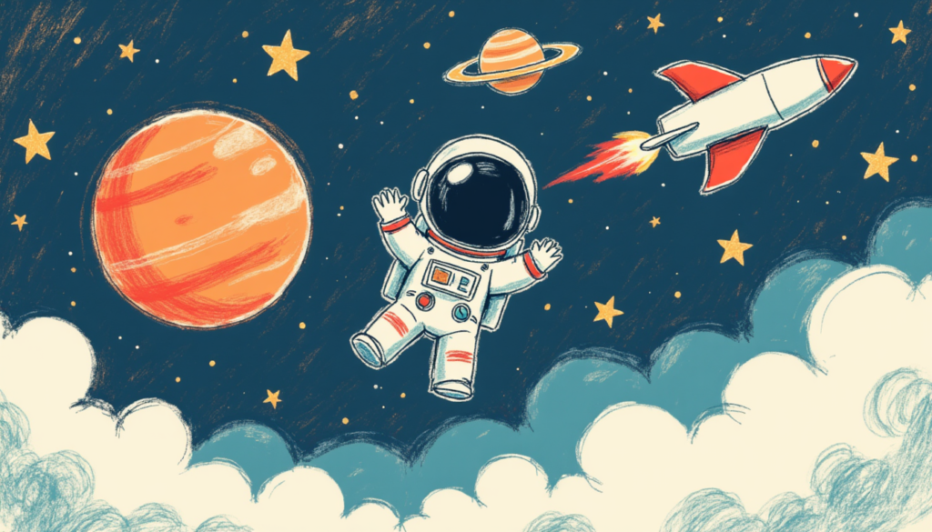 outer space theme image colored with crayons