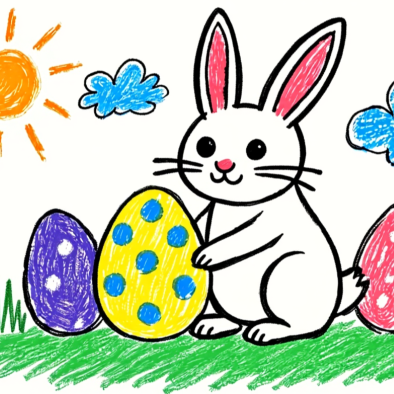 easter bunny and easter egg coloring page for kids