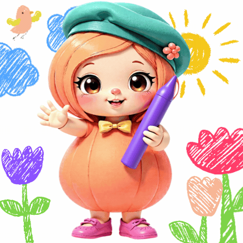 Jeleben a 3D character shaped like a jellybean holding a crayon