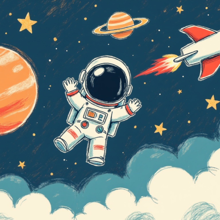 outer space theme image colored with crayons